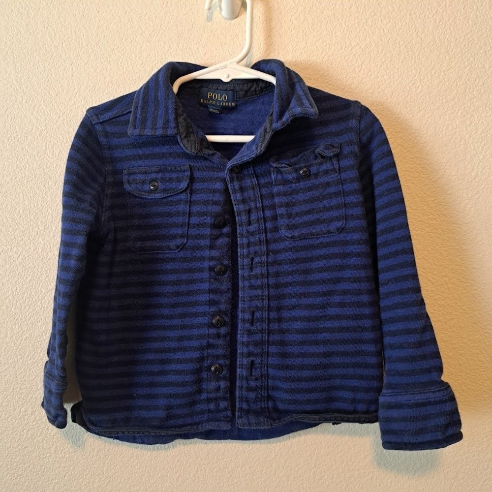 Polo‎ Ralph Lauren Toddler Boys Blue Striped Knit Shirt Jacket Shacket Size 2T